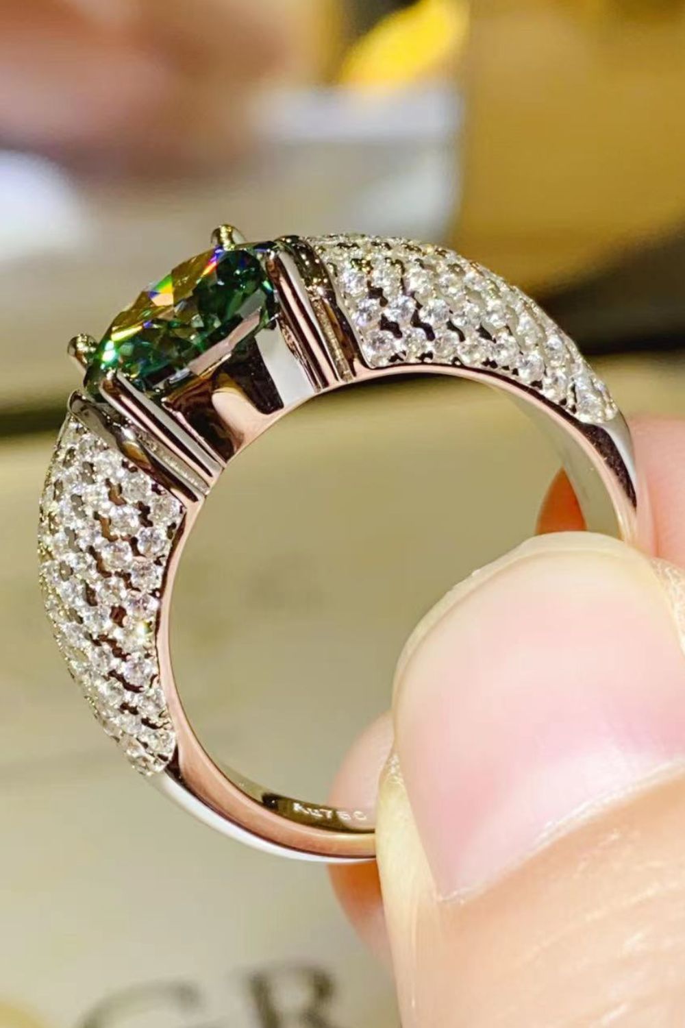 3 Carat Green Moissanite Side Stone Ring - Sparkala