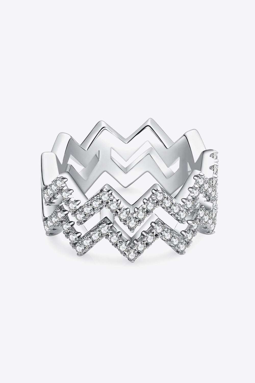 Adored Sparkala™ Moissanite Zigzag Stacking Rings (Platinum Over Pure Sterling Silver)