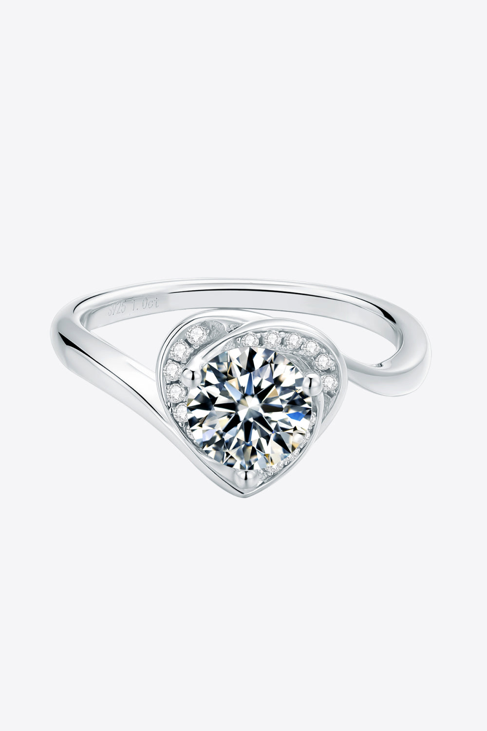 1 Carat Moissanite Platinum Over Pure Sterling Silver Heart Ring - Sparkala