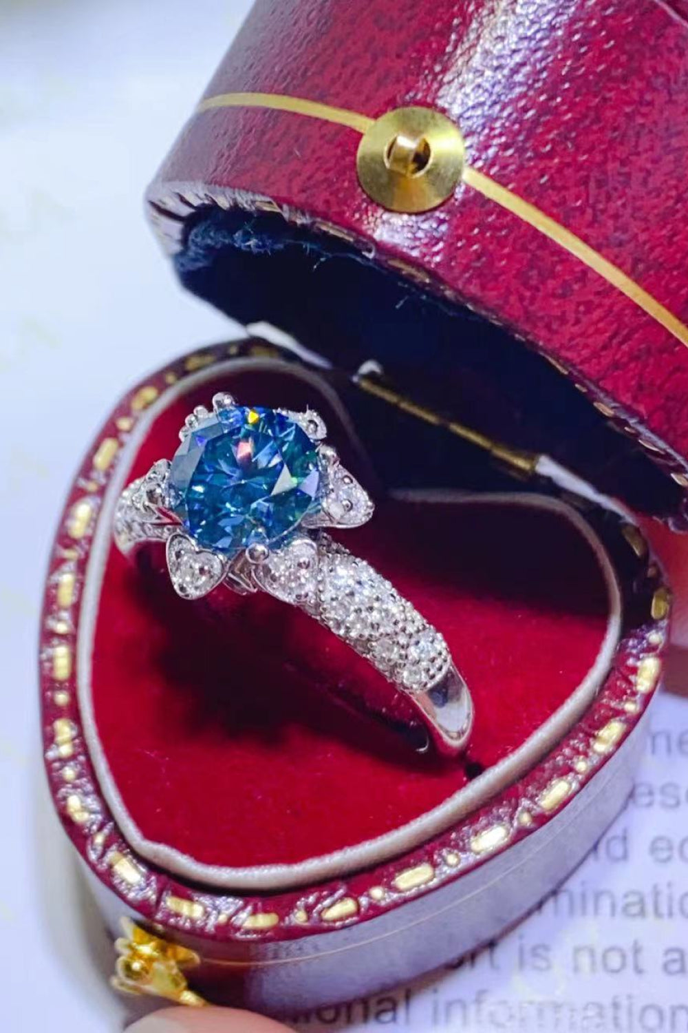 1 Carat Blue Moissanite Platinum Over Pure Sterling Silver Ring - Sparkala