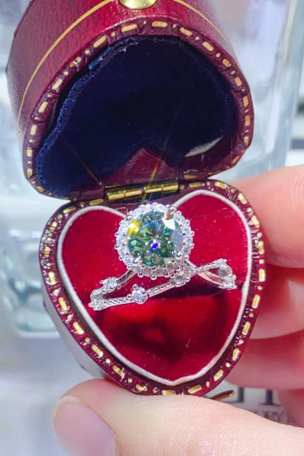 1 Carat Green Moissanite Platinum-Plated Ring - Sparkala