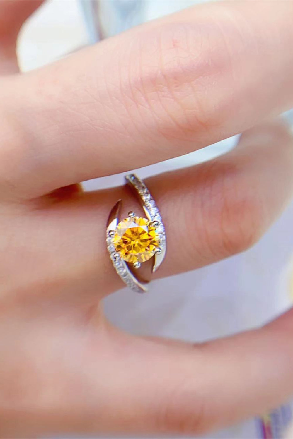 1 Carat Yellow Moissanite Platinum Over Pure Sterling Silver Ring - Sparkala