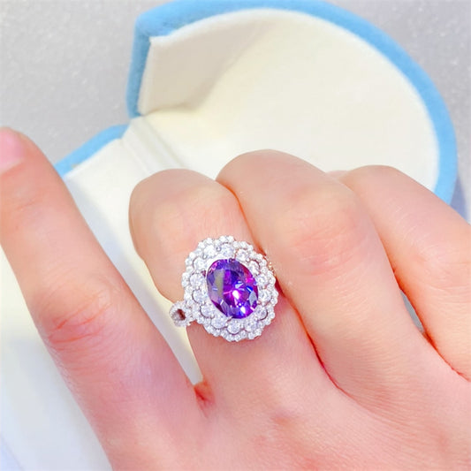 2 Carat Purple Oval-Cut Moissanite Pure Sterling Silver Ring - Sparkala