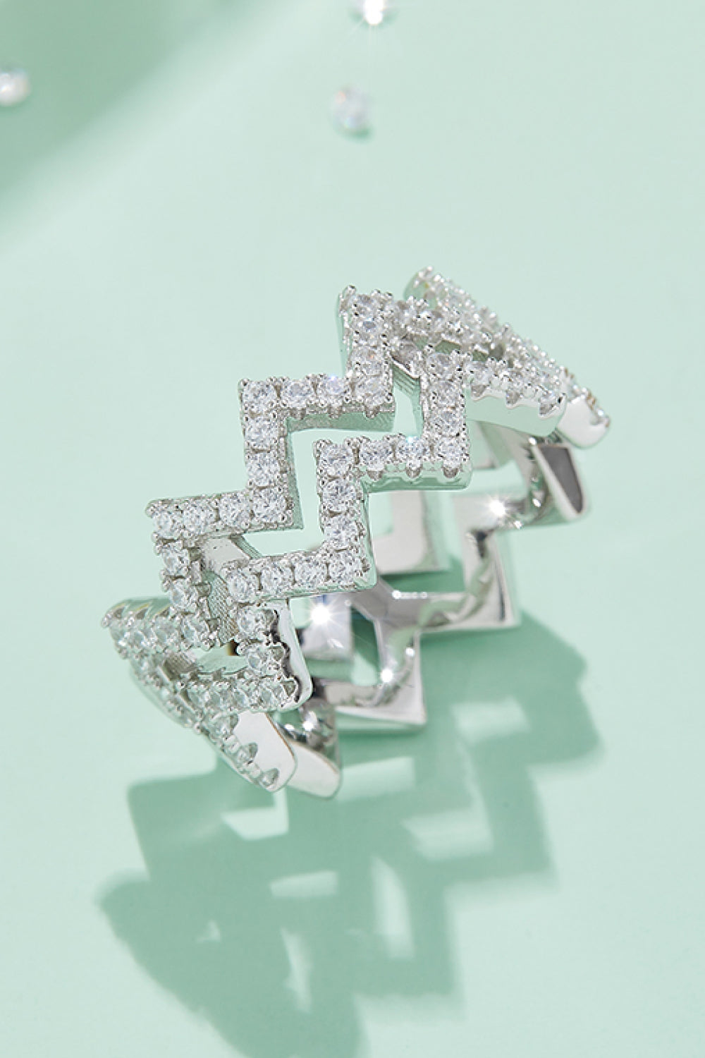 Adored Sparkala™ Moissanite Zigzag Stacking Rings (Platinum Over Pure Sterling Silver)