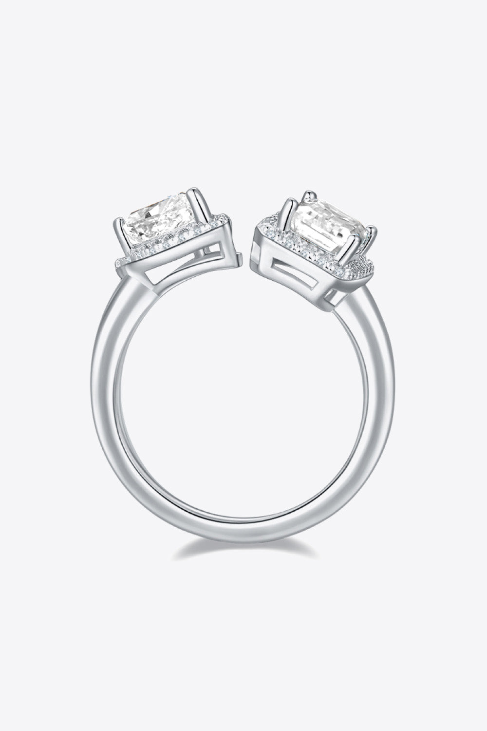 1 Carat Pear-Cut Emerald-Cut Moissanite Platinum Over Pure Sterling Silver Open Ring - Sparkala