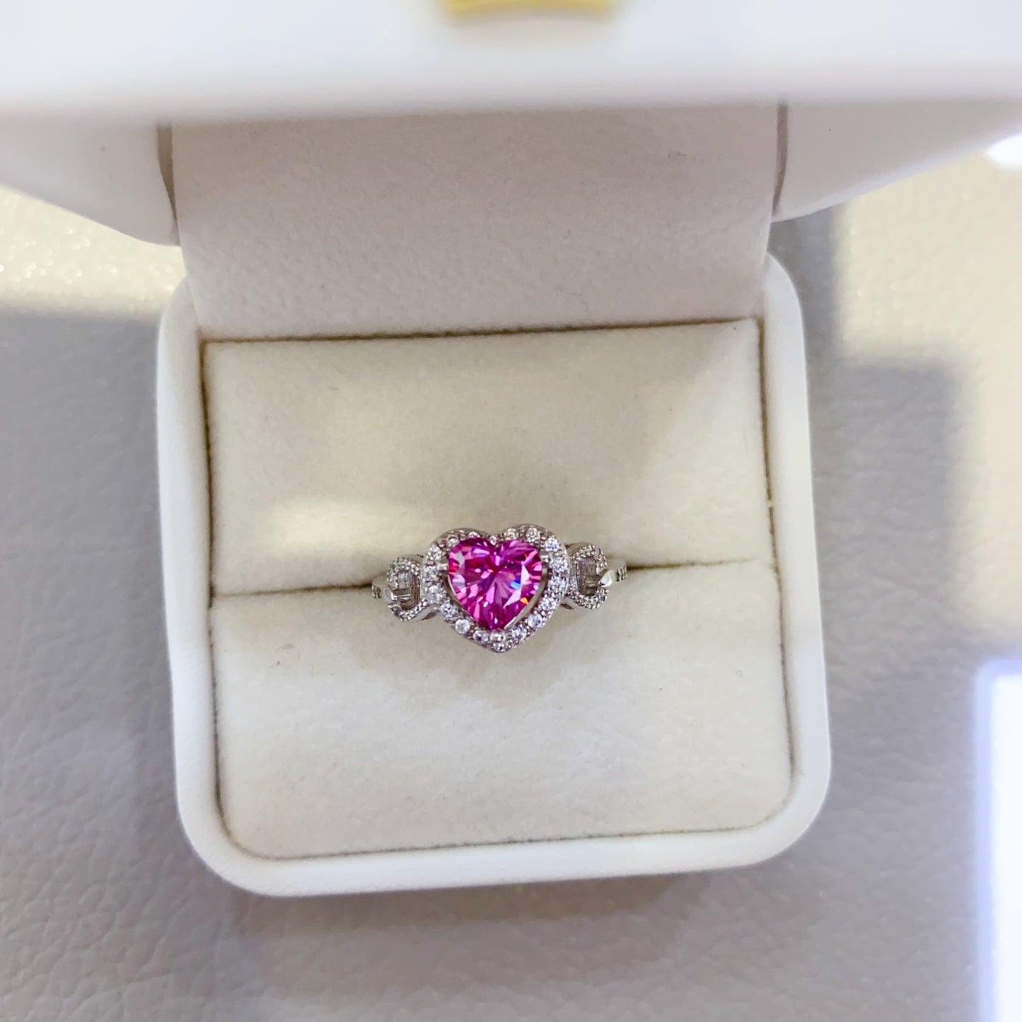 1 Carat Heart-Shaped Pink Pink Moissanite Pure Sterling Silver Ring - Sparkala