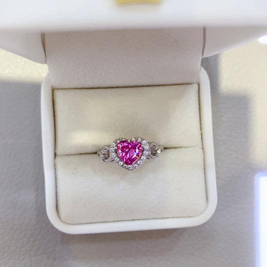 1 Carat Heart-Shaped Pink Pink Moissanite Pure Sterling Silver Ring - Sparkala