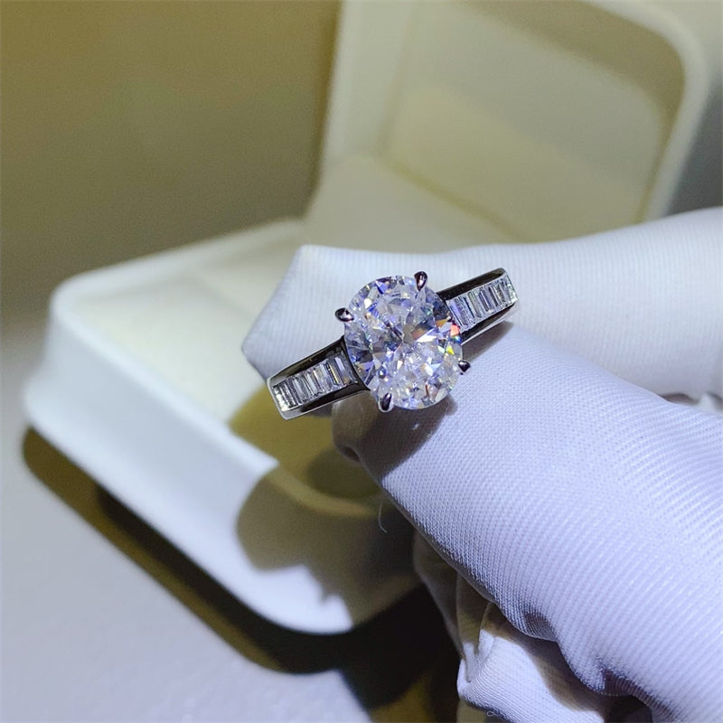 3 Carat Oval-Cut Moissanite Pure Sterling Silver Ring - Sparkala