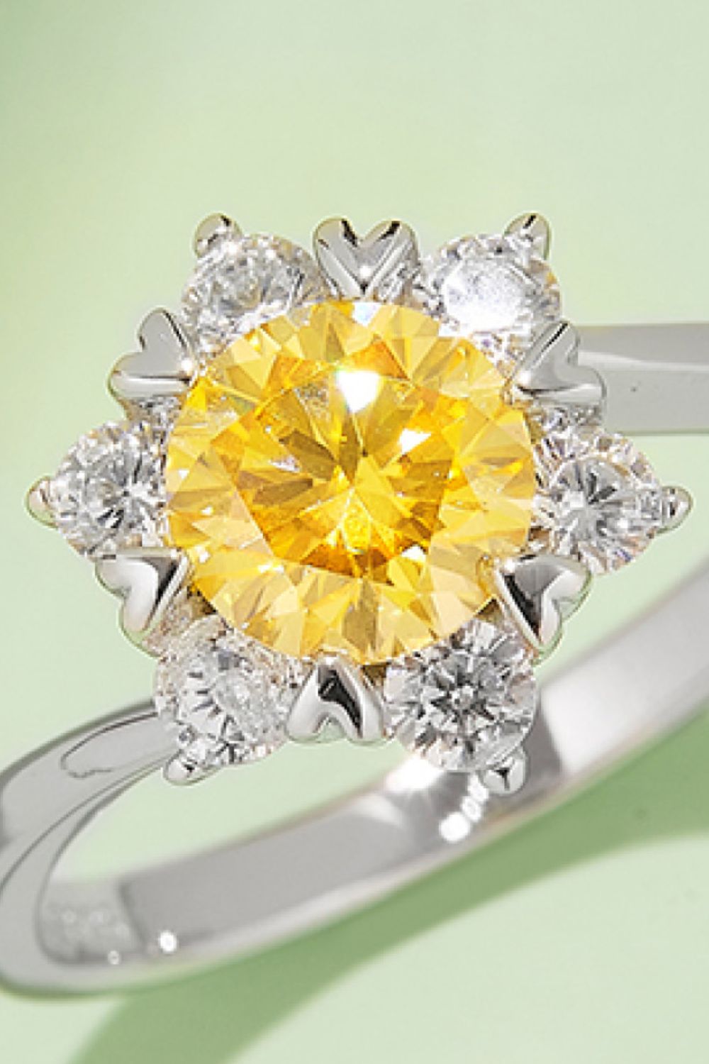 1 Carat Round Brilliant Cut Moissanite Platinum Over Pure Sterling Silver Cluster Ring (Yellow, Pink, or Blue) - Sparkala