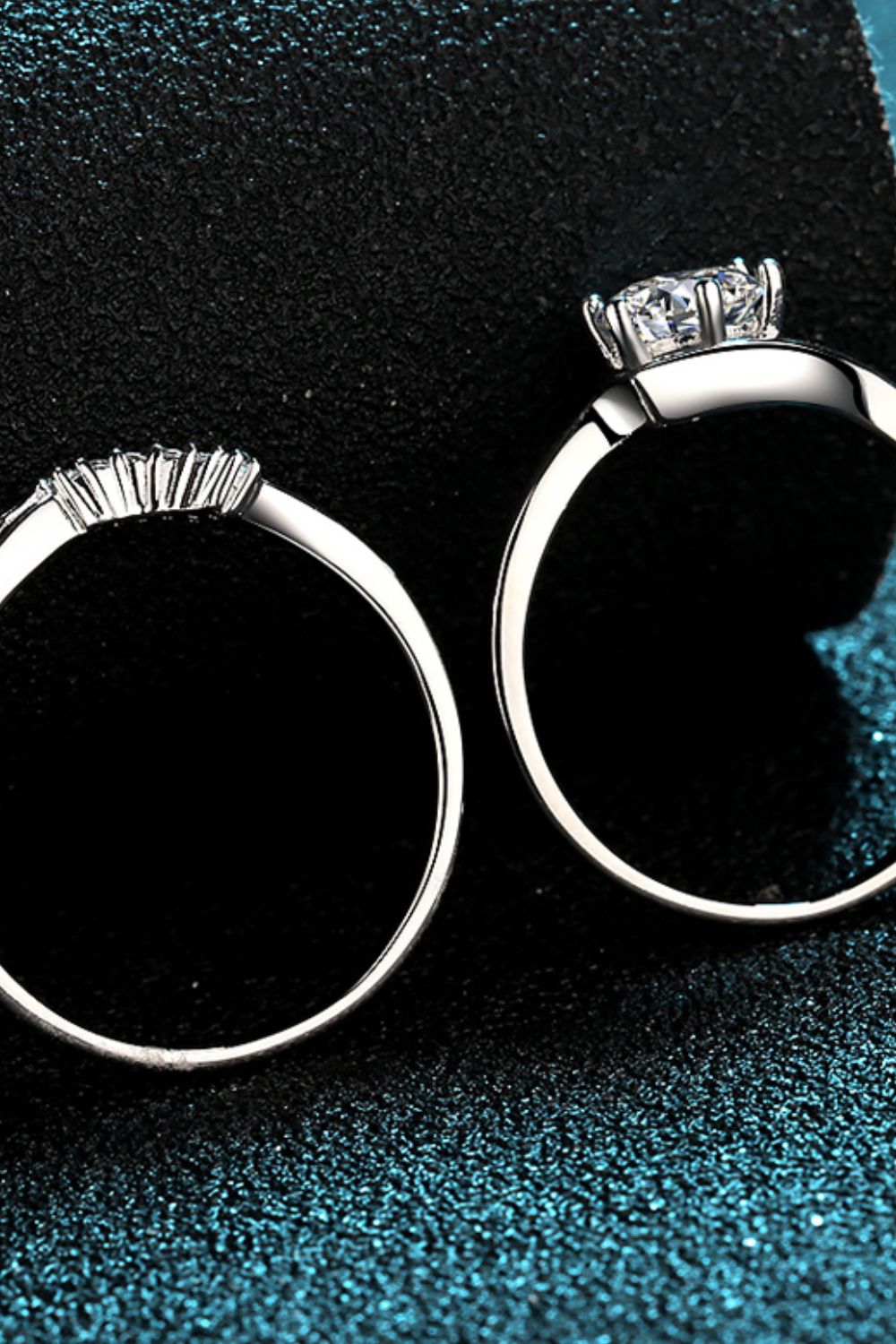 Brilliant Round Cut Sparkala™ Moissanite Rhodium-Plated Two-Piece Ring Set