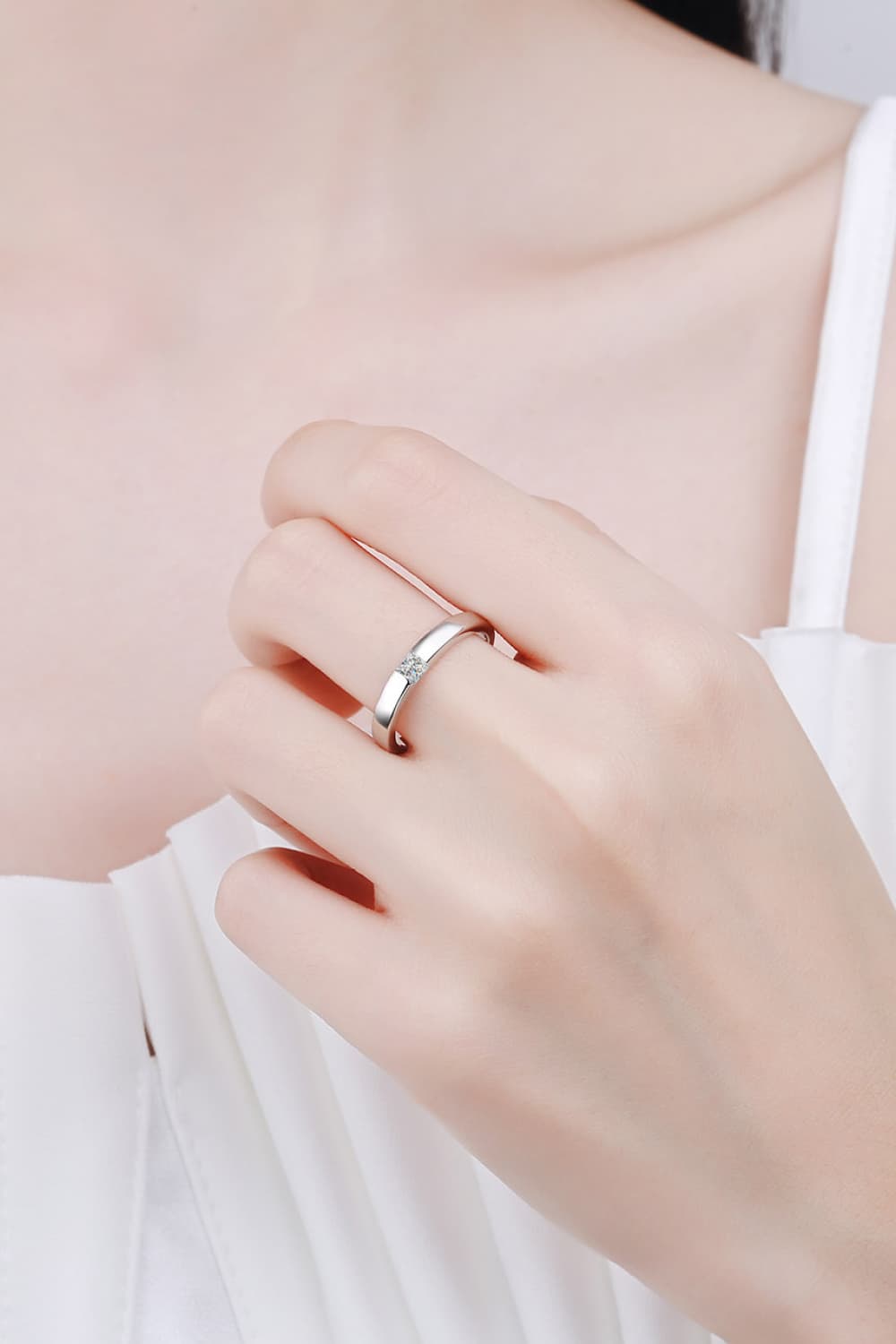 Inlaid Moissanite Rhodium-Plated Ring - Sparkala