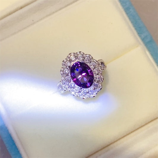 2 Carat Purple Oval-Cut Moissanite Pure Sterling Silver Ring - Sparkala