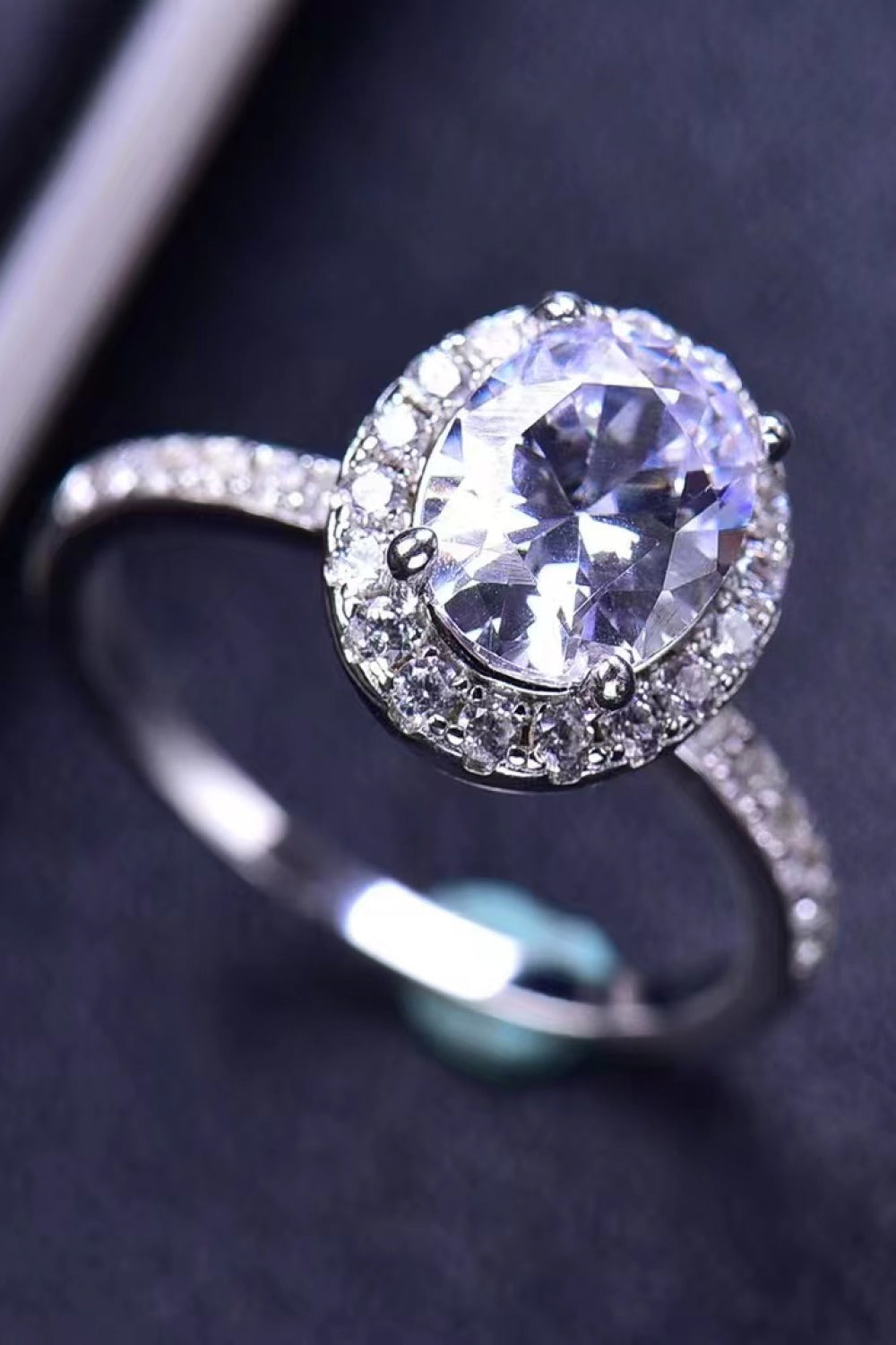 2 Carat Oval-Cut Moissanite Ring (Platinum Over Pure Sterling Silver) - Sparkala