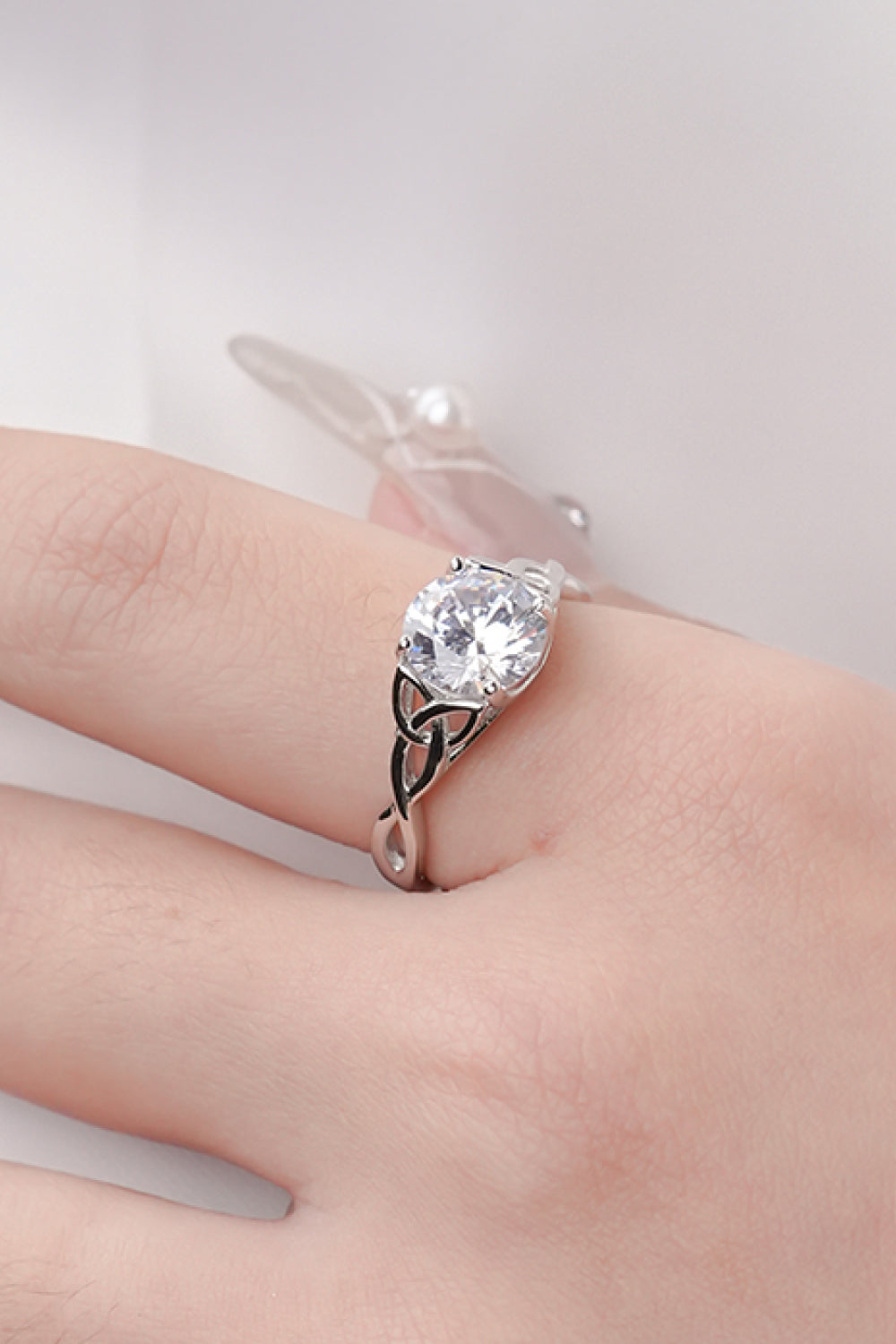 2 Carat Round Brilliant Cut Moissanite Platinum Over Pure Sterling Silver Ring - Sparkala