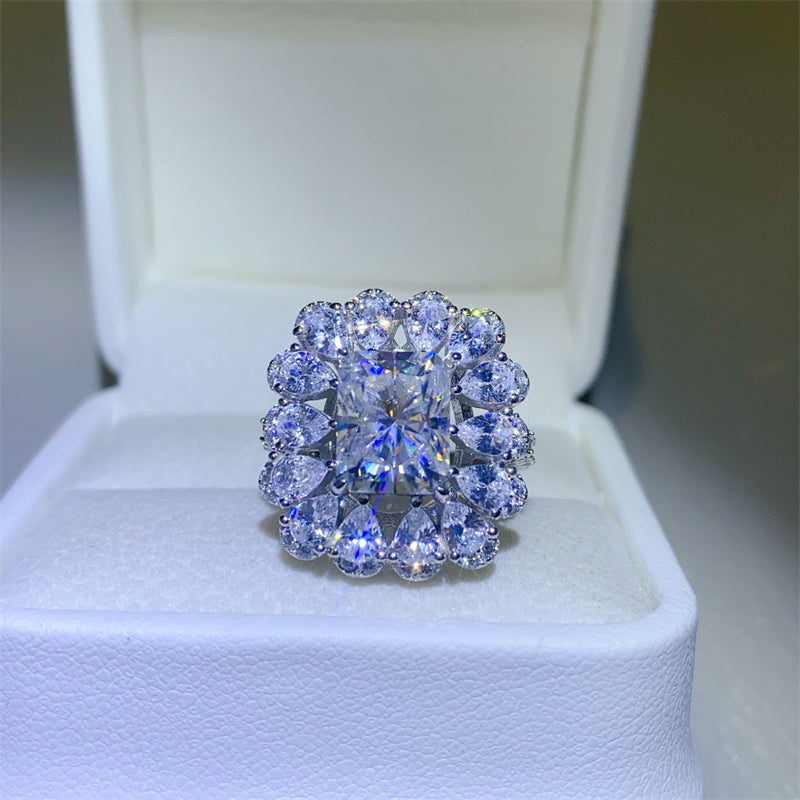 3 Carat Radiant Cut and Pear Cut Radiant-Cut Moissanite Pure Sterling Silver Ring - Sparkala
