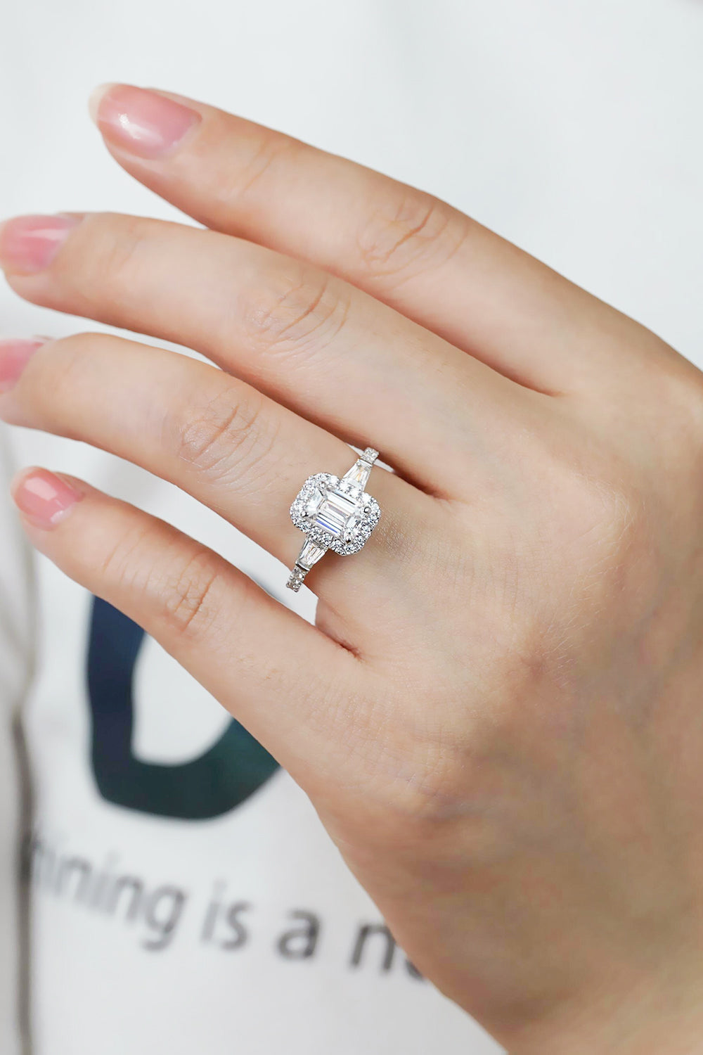 1 Carat Emerald-Cut Moissanite Geometric Platinum Over Pure Sterling Silver Ring - Sparkala