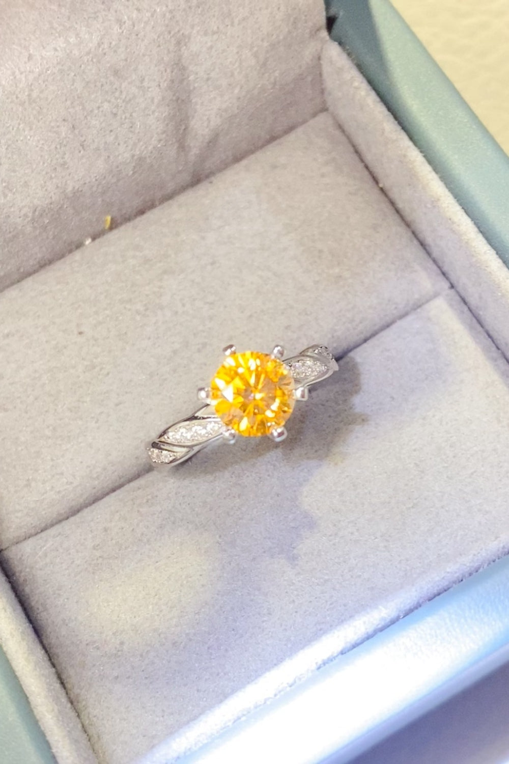 2 Carat Yellow Round Brilliant Cut Moissanite Pure Sterling Silver Ring - Sparkala