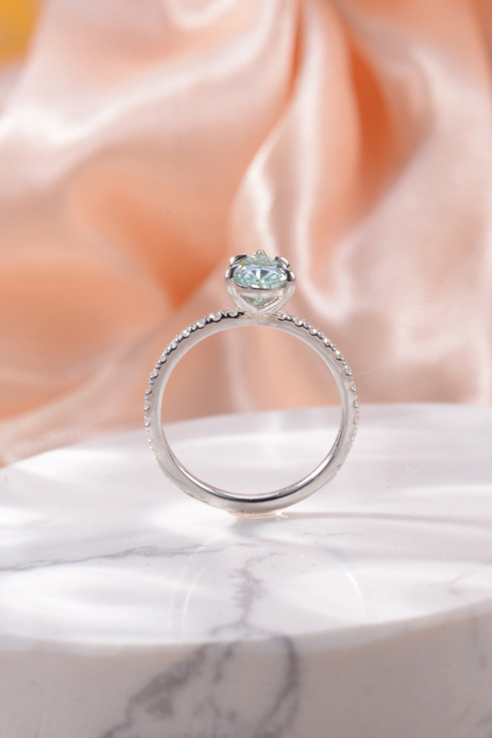 1.5 Carat Teardrop Shape Blue Pear-Cut Moissanite Platinum Over Pure Sterling Silver Ring - Sparkala