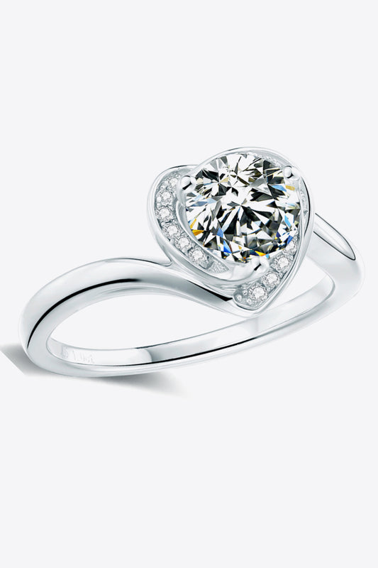 1 Carat Moissanite Platinum Over Pure Sterling Silver Heart Ring - Sparkala