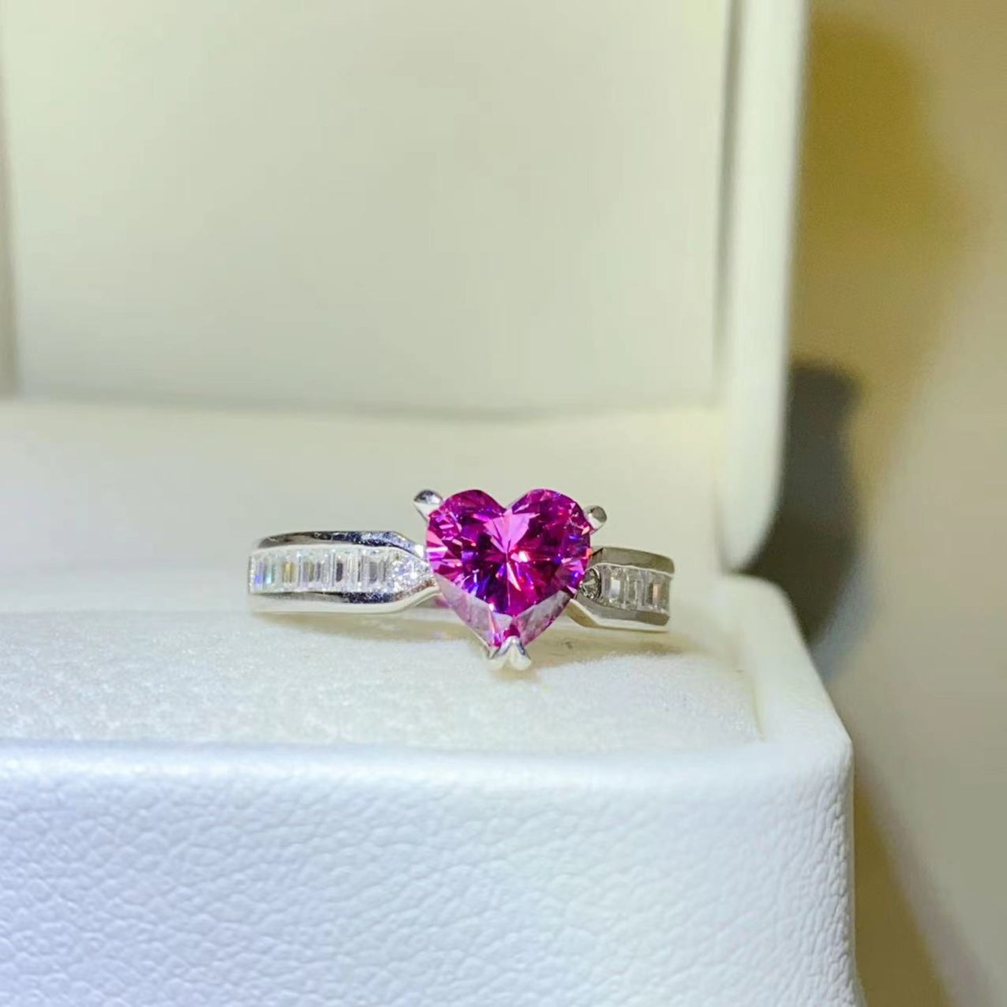 1 Carat Pink Moissanite Pure Sterling Silver Ring - Sparkala