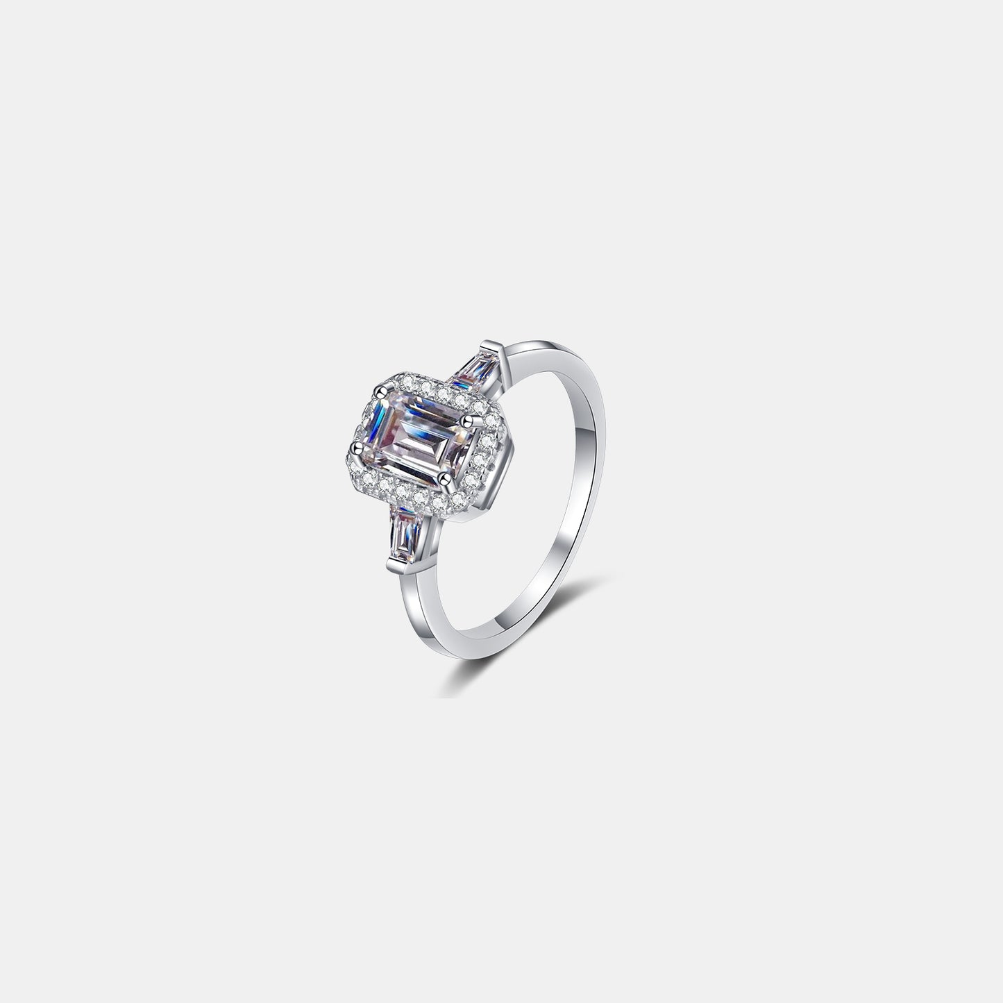 1 Carat Blue Emerald-Cut Moissanite Pure Sterling Silver Ring - Sparkala