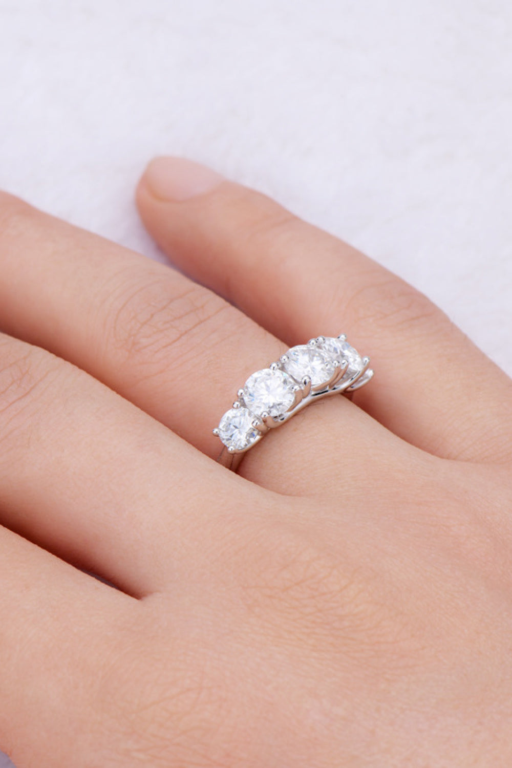 1 Carat Moissanite Platinum Over Pure Sterling Silver Half-Eternity Ring - Sparkala