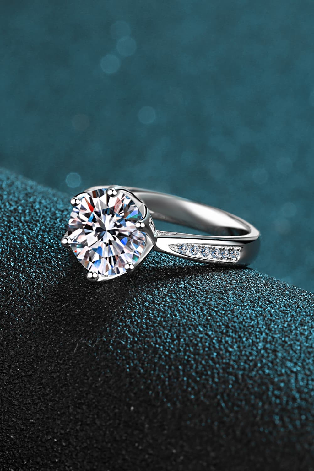 3 Carat Round Brilliant Cut Moissanite Rhodium Over Pure Sterling Silver Side Stone Ring - Sparkala