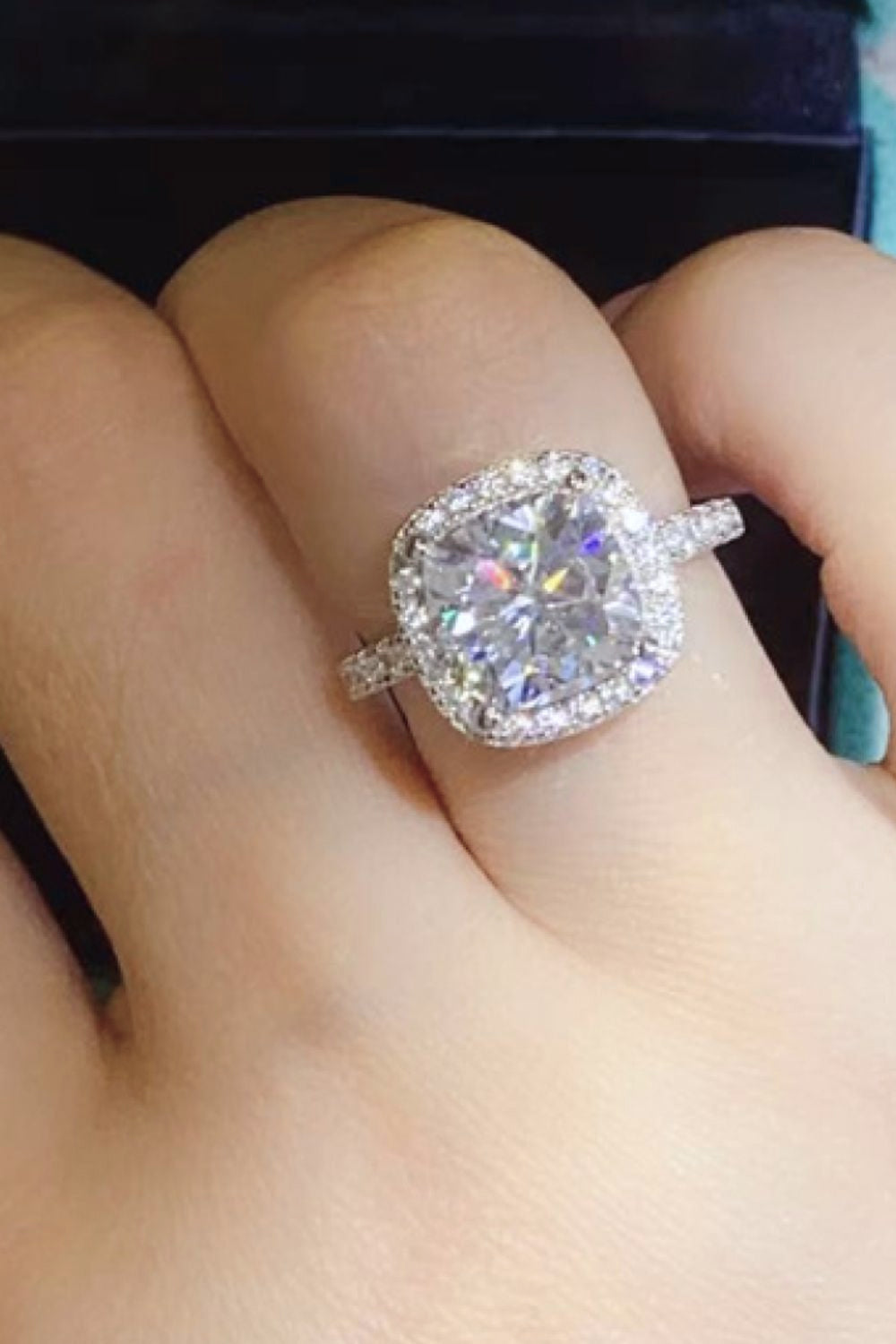 3 Carat Cushion-Cut Moissanite Platinum Over Pure Sterling Silver Square Ring - Sparkala
