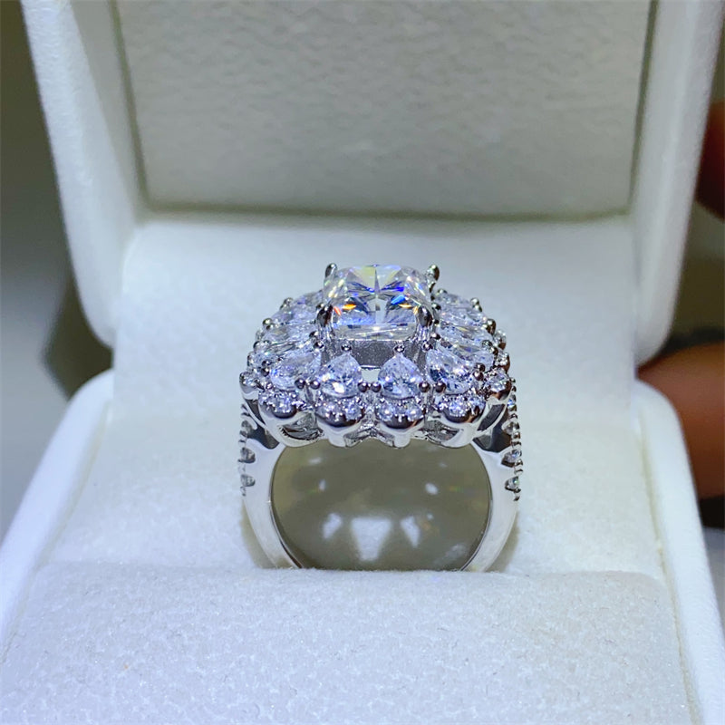 3 Carat Radiant Cut and Pear Cut Radiant-Cut Moissanite Pure Sterling Silver Ring - Sparkala