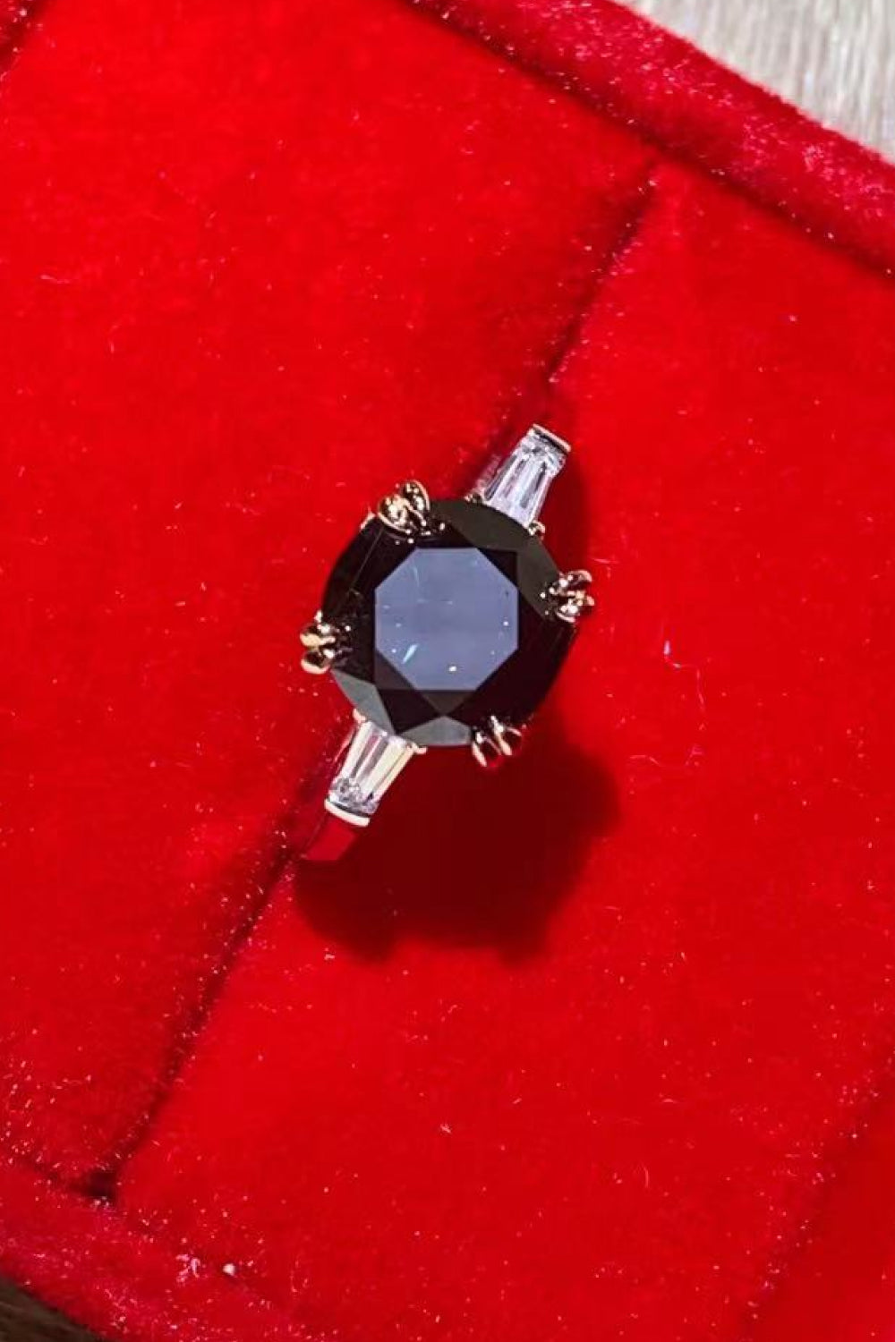 2 Carat Black Black Round Brilliant Cut Moissanite Platinum-Plated Ring - Sparkala