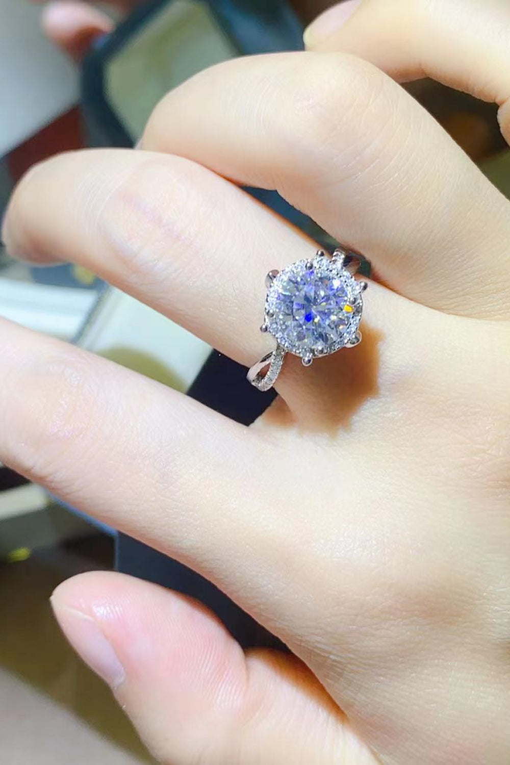 2 Carat Round Brilliant Cut Moissanite Platinum Over Pure Sterling Silver Ring - Sparkala