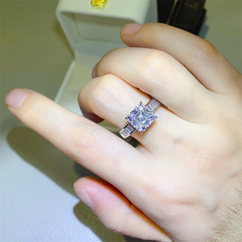 3 Carat Asscher Cut Moissanite Pure Sterling Silver Square Shape Ring - Sparkala