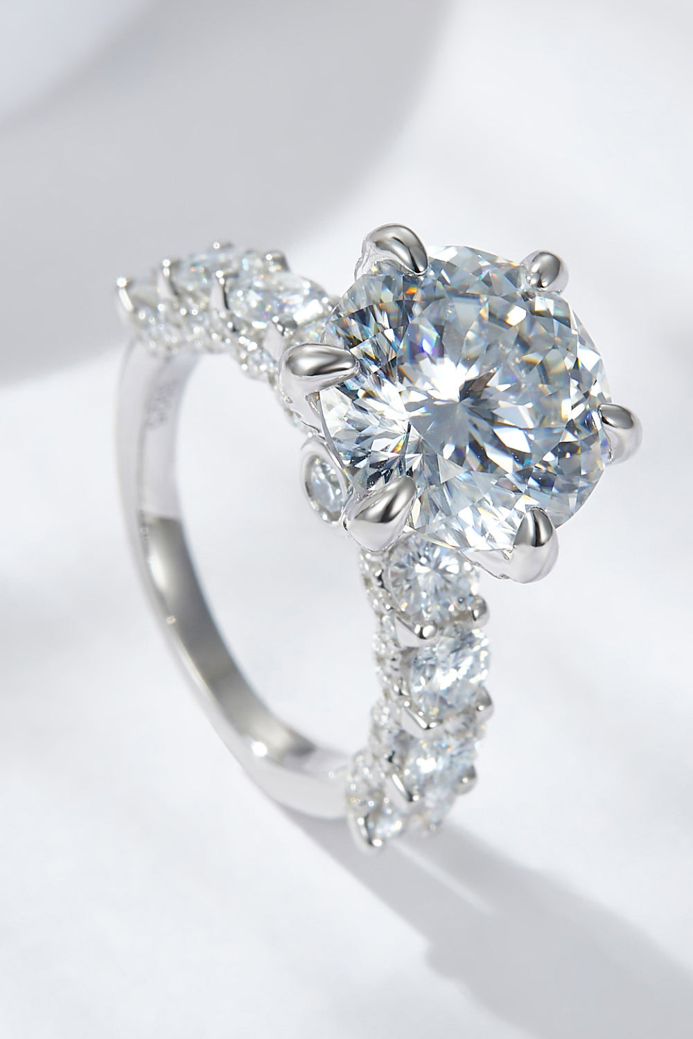 3-Carat Round Brilliant Cut Moissanite Side Stone Ring (Platinum Over Pure Sterling Silver) - Sparkala