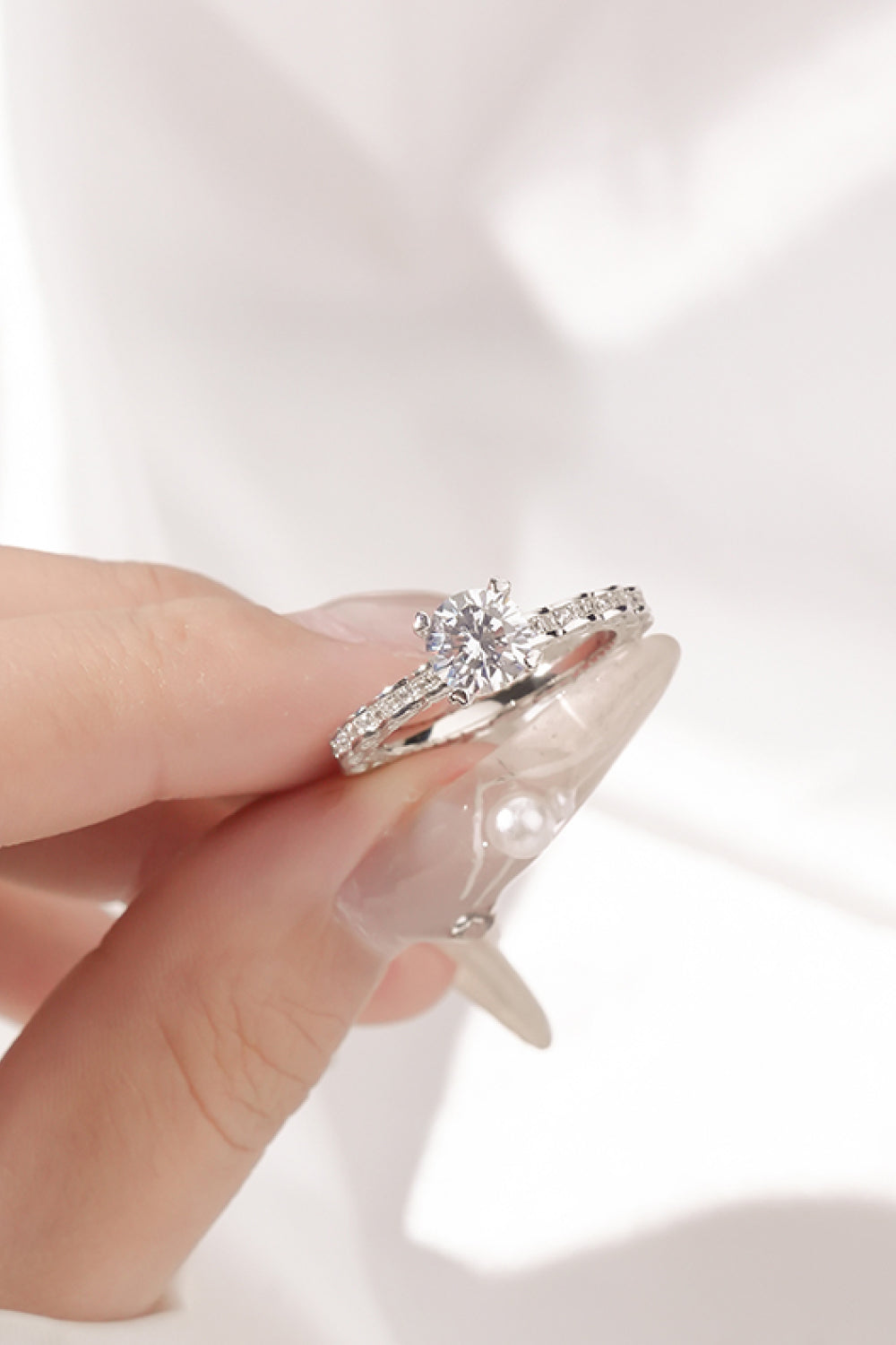 1 Carat Round Brilliant Cut Moissanite Platinum Over Pure Sterling Silver Eternity Ring - Sparkala