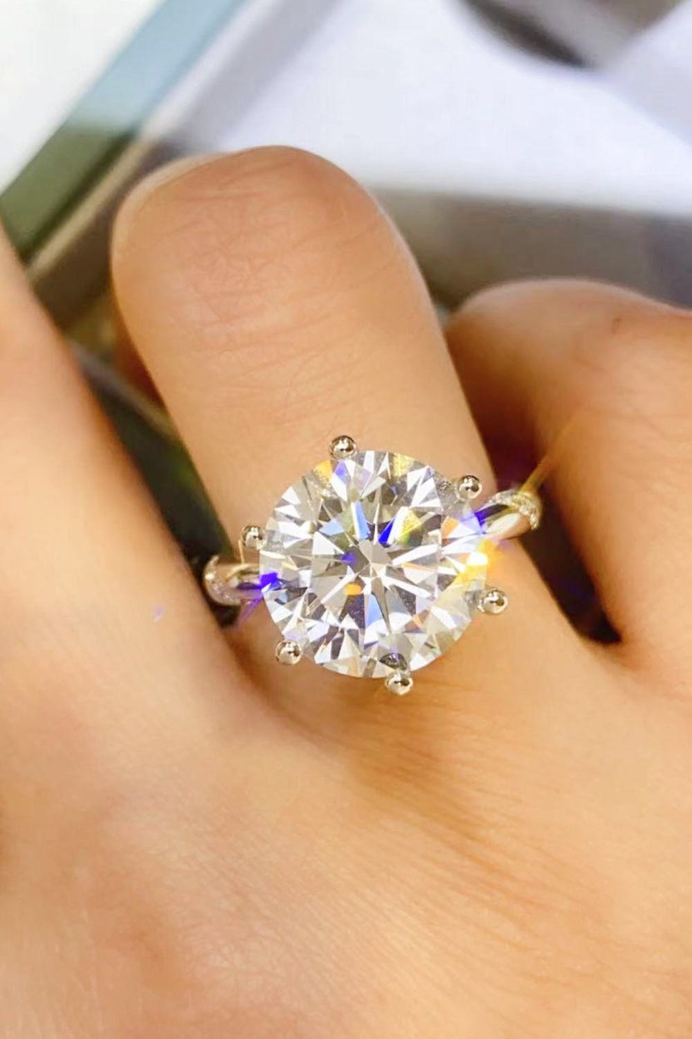 5 Carat Brilliant Round Cut Sparkala™ Moissanite 6-Prong Ring (Platinum Over Pure Sterling Silver)