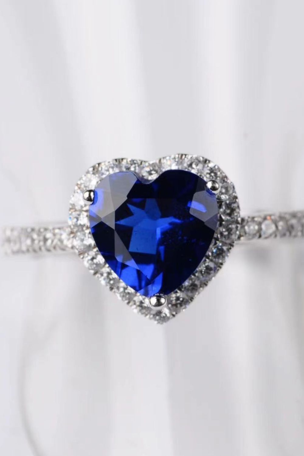 2 Carat Blue Moissanite Heart-Shaped Side Stone Ring - Sparkala