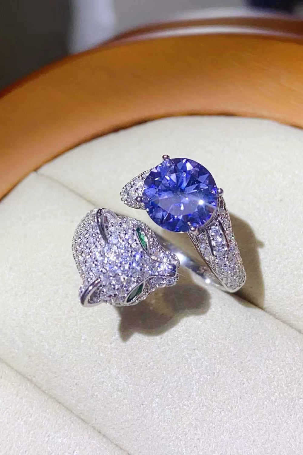 2 Carat Blue Moissanite Adjustable Animal Bypass Ring (Platinum Over Pure Sterling Silver) - Sparkala