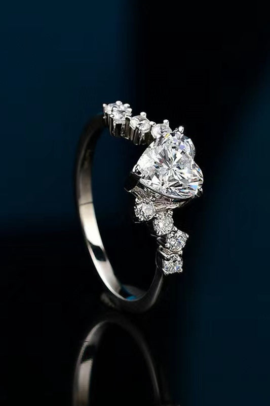 1 Carat Moissanite Heart Platinum Over Pure Sterling Silver Ring - Sparkala