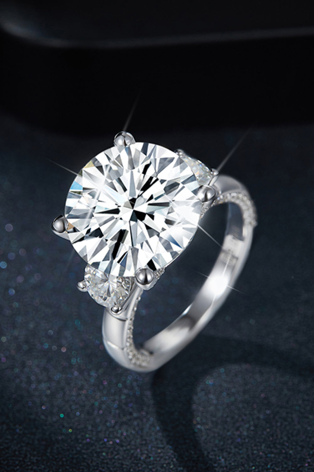 8.6 Carat Brilliant Round Cut Sparkala™ Moissanite 3 stone Ring (Platinum Over Pure Sterling Silver)