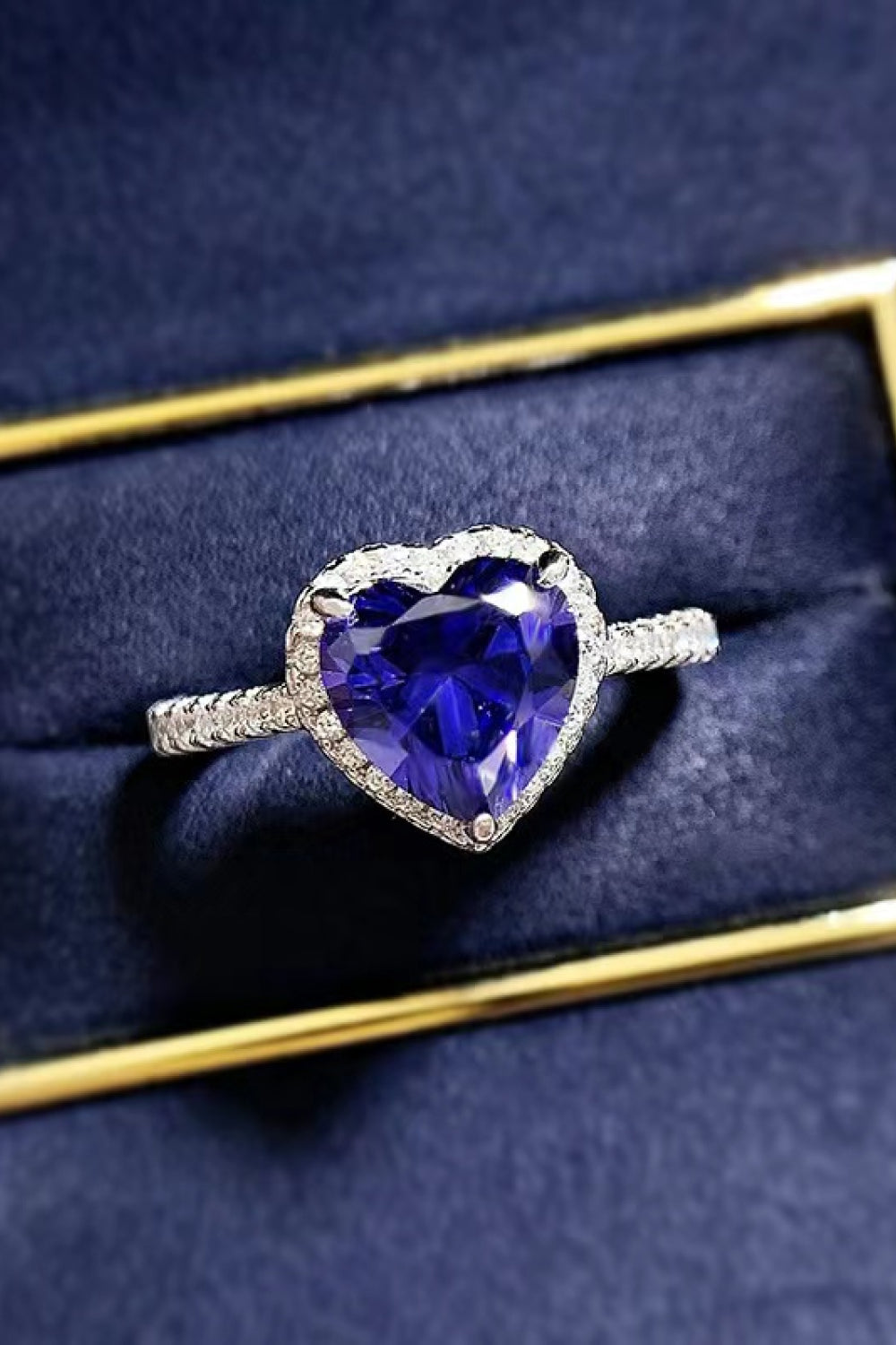 2 Carat Blue Moissanite Heart-Shaped Side Stone Ring - Sparkala