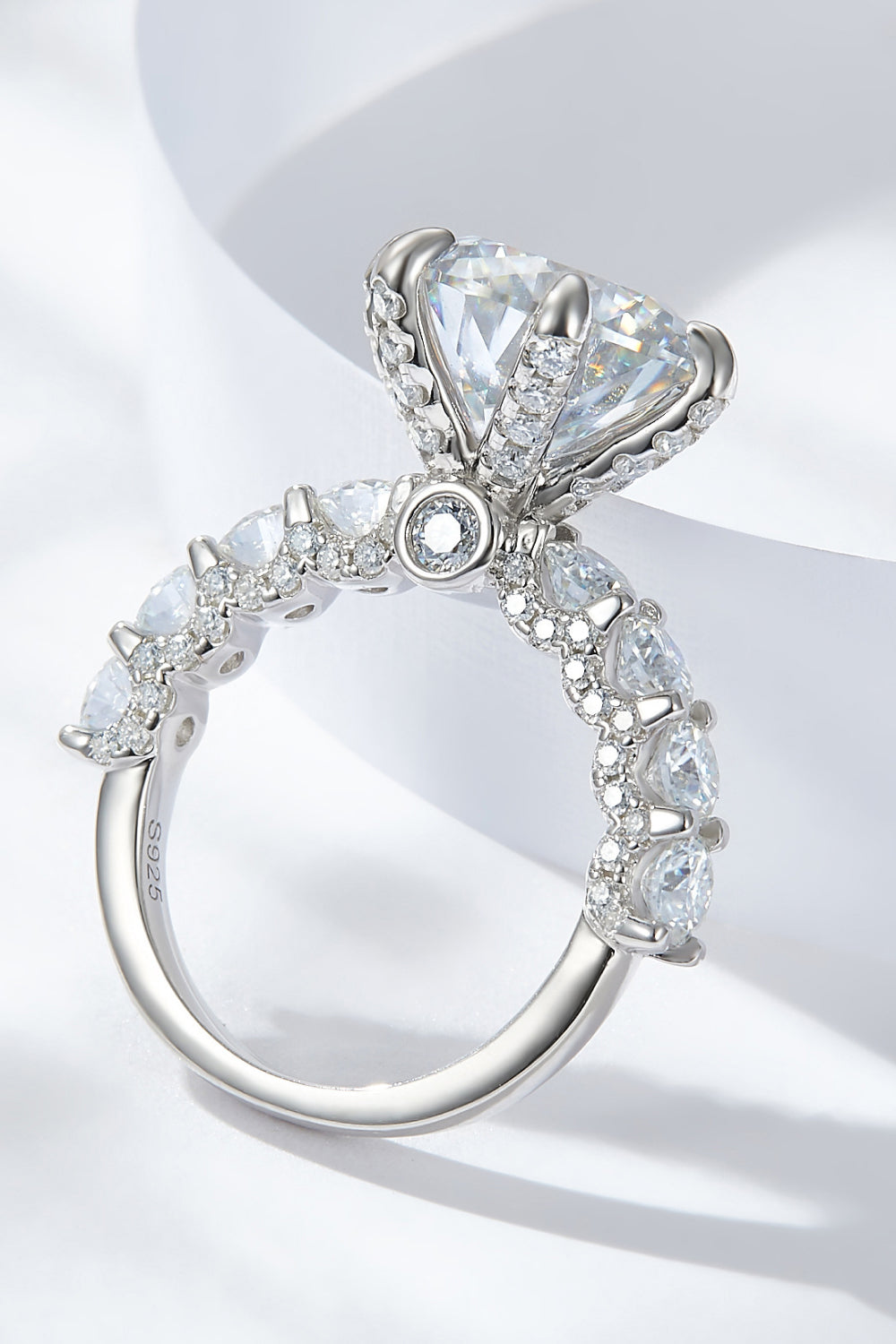 3-Carat Round Brilliant Cut Moissanite Side Stone Ring (Platinum Over Pure Sterling Silver) - Sparkala