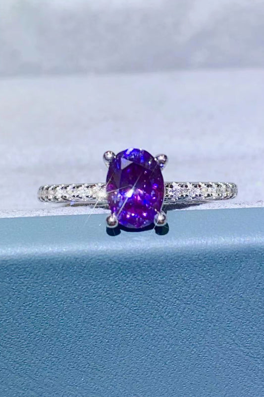 1 Carat Purple Purple Oval-Cut Moissanite 4-Prong Ring (Platinum Over Pure Sterling Silver) - Sparkala