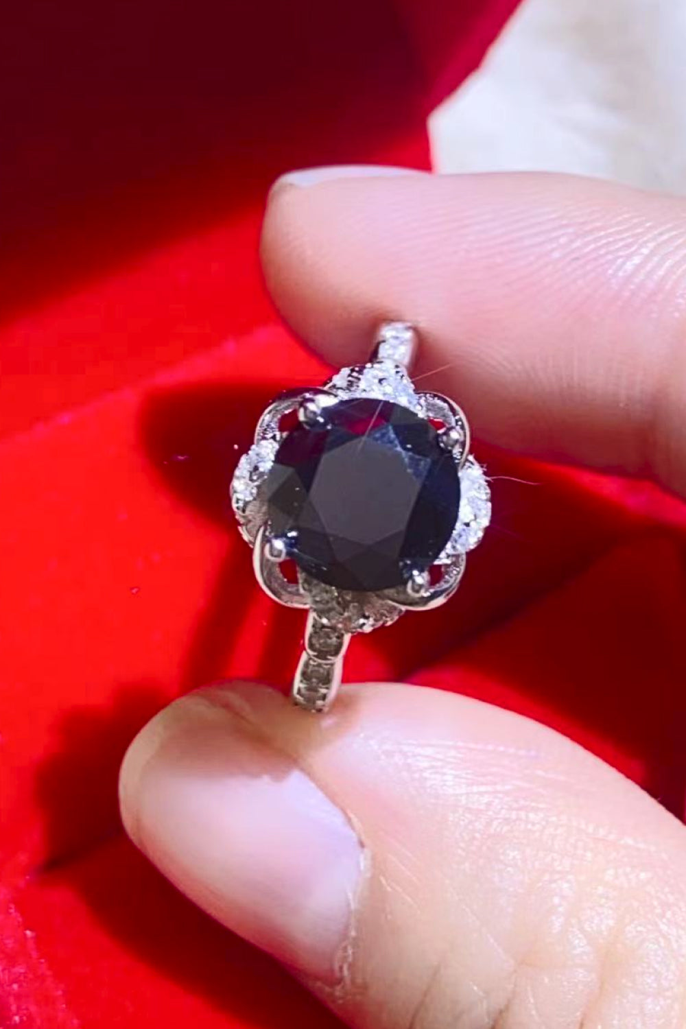 2 Carat Black Black Moissanite Floral Ring - Sparkala