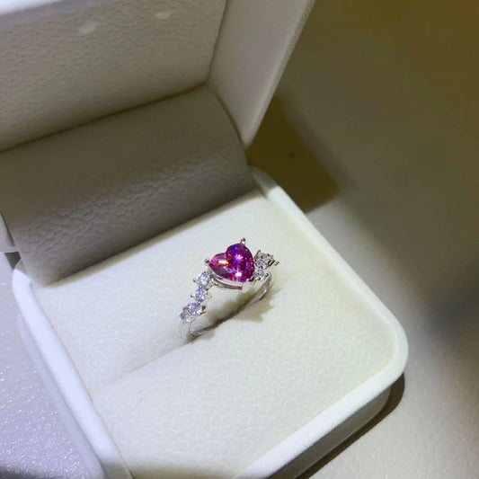 1 Carat Purple Purple Moissanite Pure Sterling Silver Ring - Sparkala