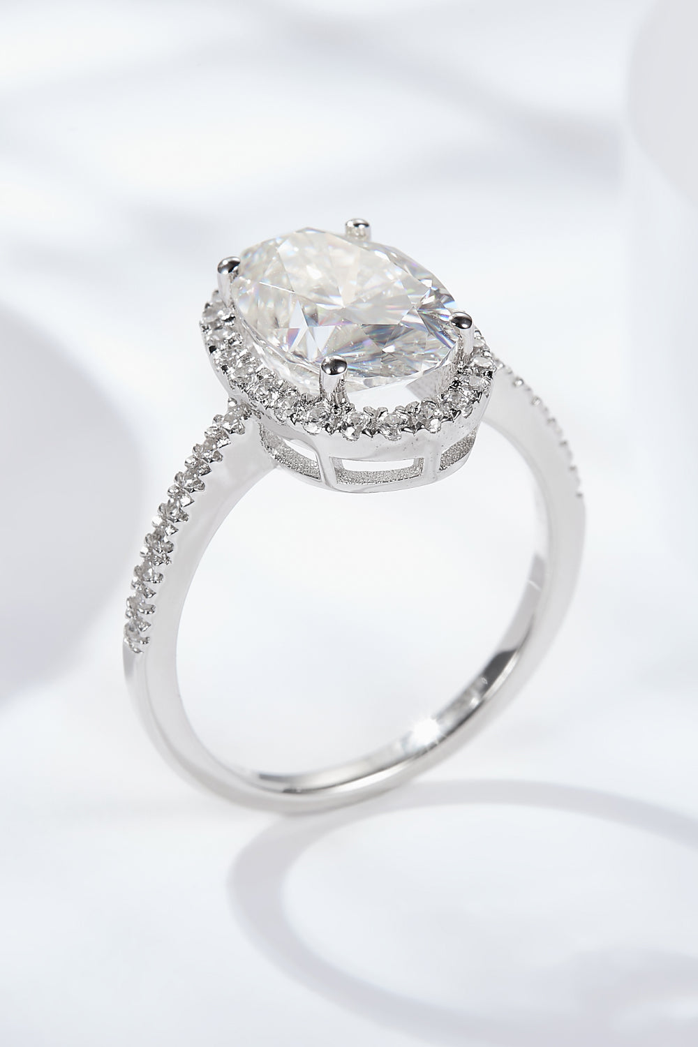 4.5 Carat Oval-Cut Moissanite Halo Ring (Platinum Over Pure Sterling Silver) - Sparkala