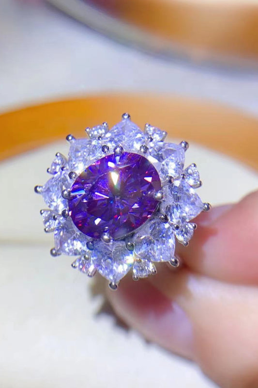 3 Carat Purple Oval-Cut Moissanite Platinum Over Pure Sterling Silver Ring - Sparkala
