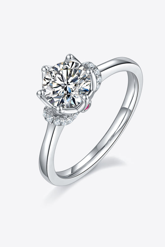 1 Carat Round Brilliant Cut Moissanite Platinum Over Pure Sterling Silver Ring - Sparkala