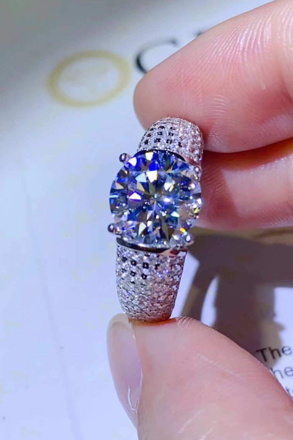 3 Carat Green Moissanite Side Stone Ring - Sparkala