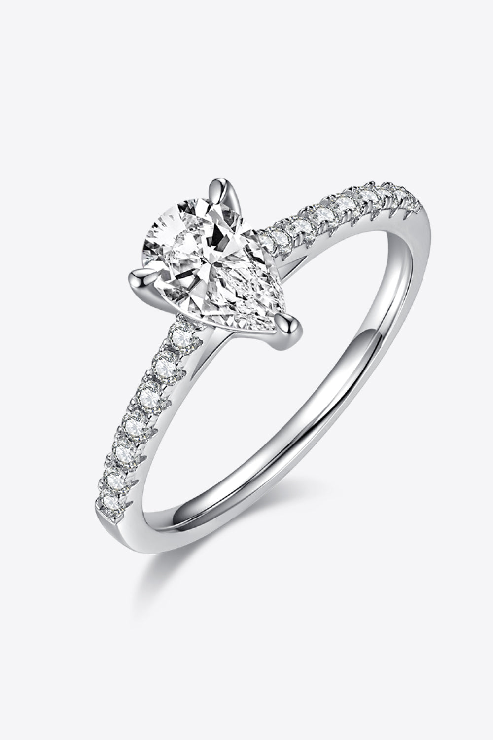 1 Carat Pear-Cut Moissanite Platinum Over Pure Sterling Silver Side Stone Ring - Sparkala