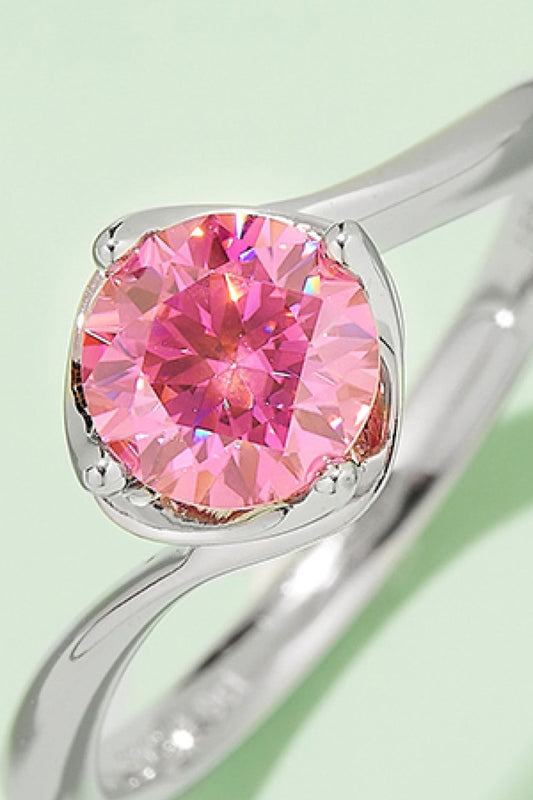 1 Carat Round Brilliant Cut Moissanite Platinum Over Pure Sterling Silver Solitaire Ring (Yellow, Pink, or Blue) - Sparkala